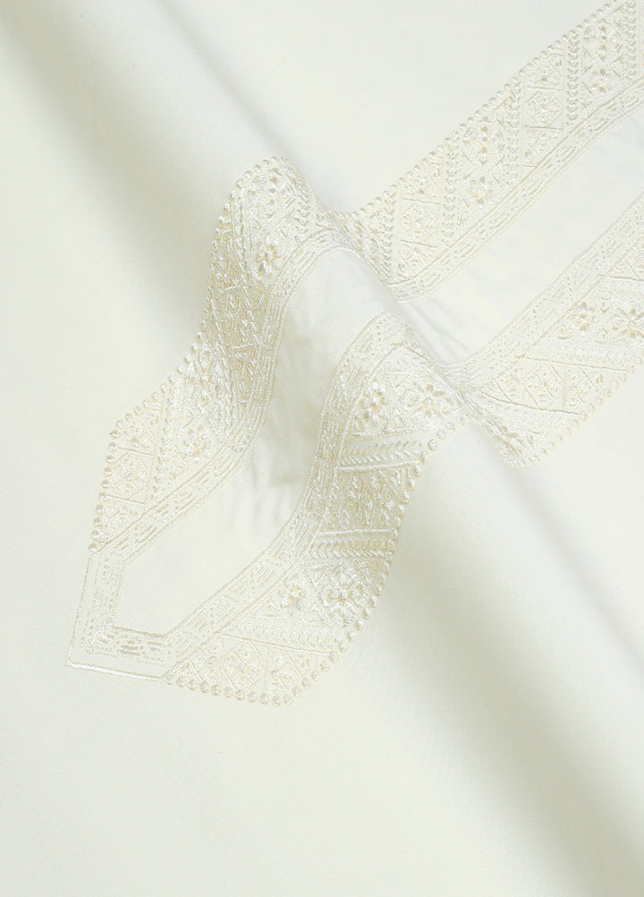 Monochrome by Fabrich Mens Unstitched Embroidered Wash N Wear 2 Piece Suit Cream Neckline Pattern Casual Collection