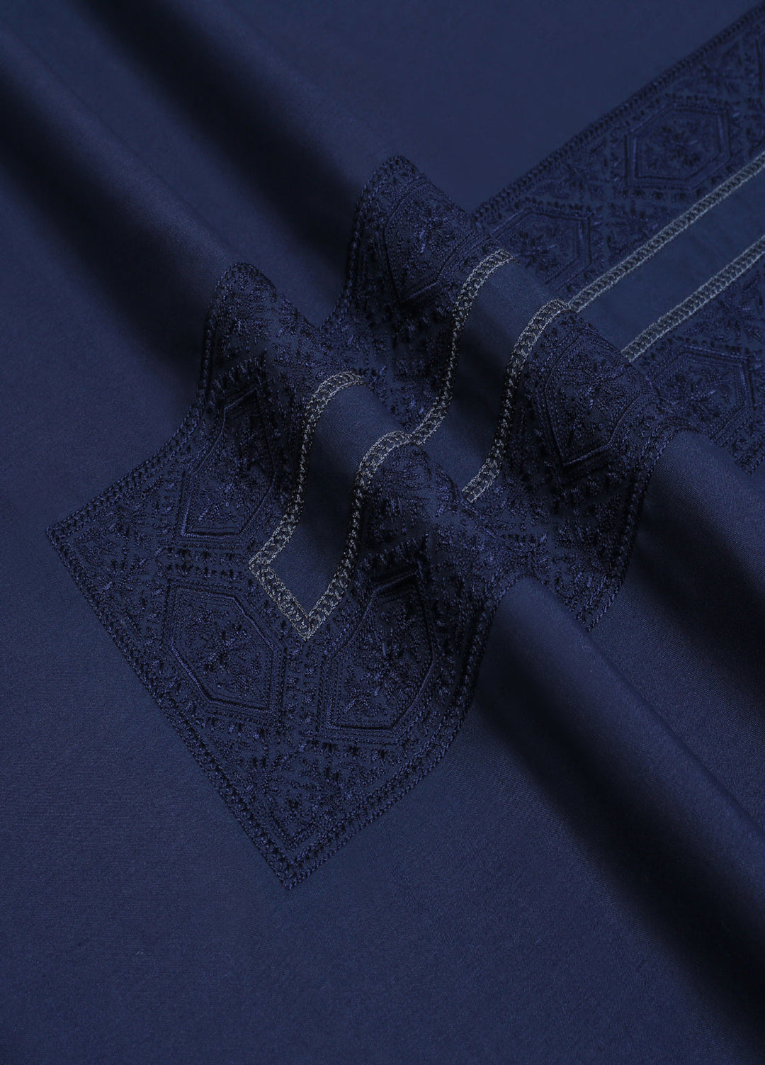 Monochrome by Fabrich Mens Unstitched Embroidered Wash N Wear 2 Piece Suit Navy Neckline-Bann Casual Collection