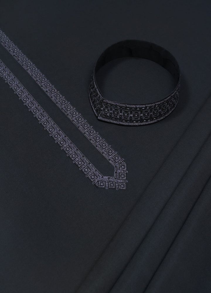 Monochrome by Fabrich Mens Unstitched Embroidered Wash N Wear 2 Piece Suit Black Necline-Bann Casual Collection