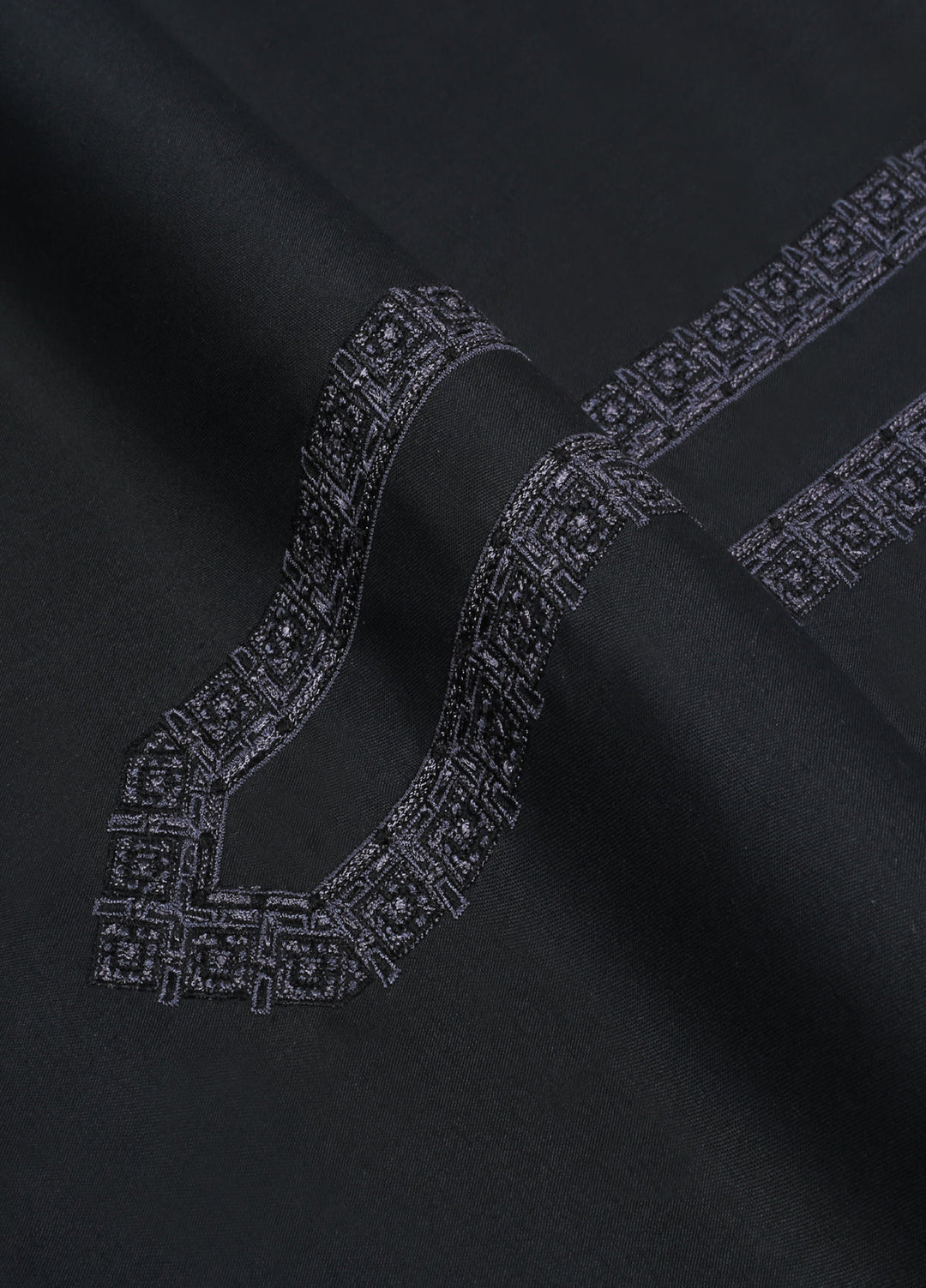 Monochrome by Fabrich Mens Unstitched Embroidered Wash N Wear 2 Piece Suit Black Necline-Bann Casual Collection