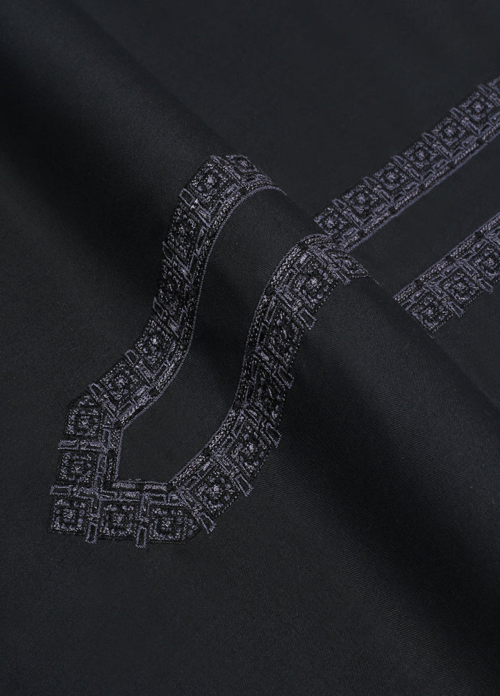 Monochrome by Fabrich Mens Unstitched Embroidered Wash N Wear 2 Piece Suit Black Necline-Bann Casual Collection