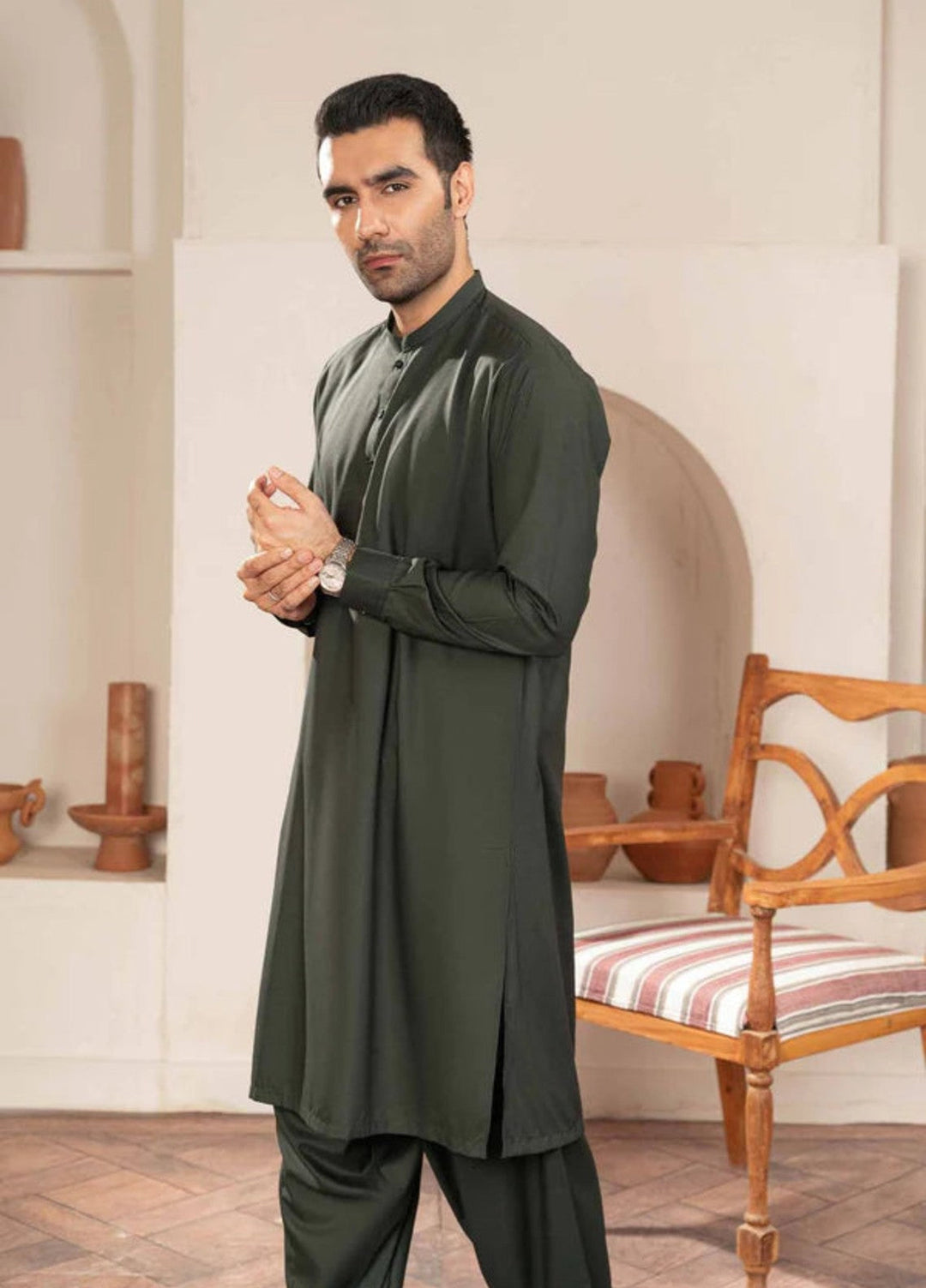 Shaandar by Buraq Mens RTW Solids Wash N Wear 2 Piece Suit Mizan Casual Collection