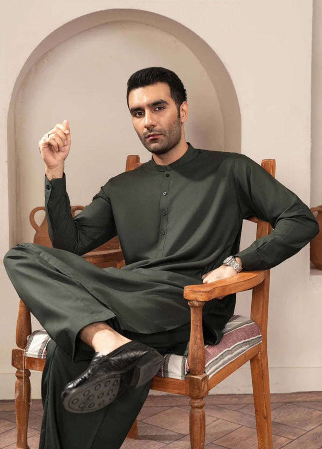 Shaandar by Buraq Mens RTW Solids Wash N Wear 2 Piece Suit Mizan Casual Collection