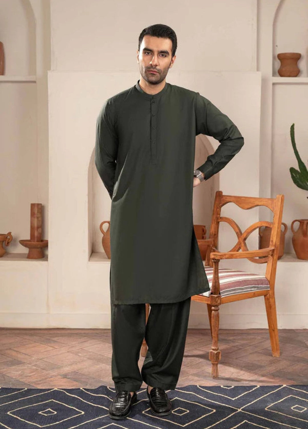 Shaandar by Buraq Mens RTW Solids Wash N Wear 2 Piece Suit Mizan Casual Collection