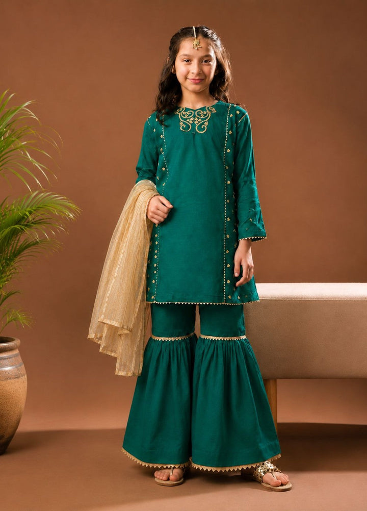 Senorita Kids RTW Hand work Viscose Raw Silk 3 Piece Suit KDD-03432 Festive Collection