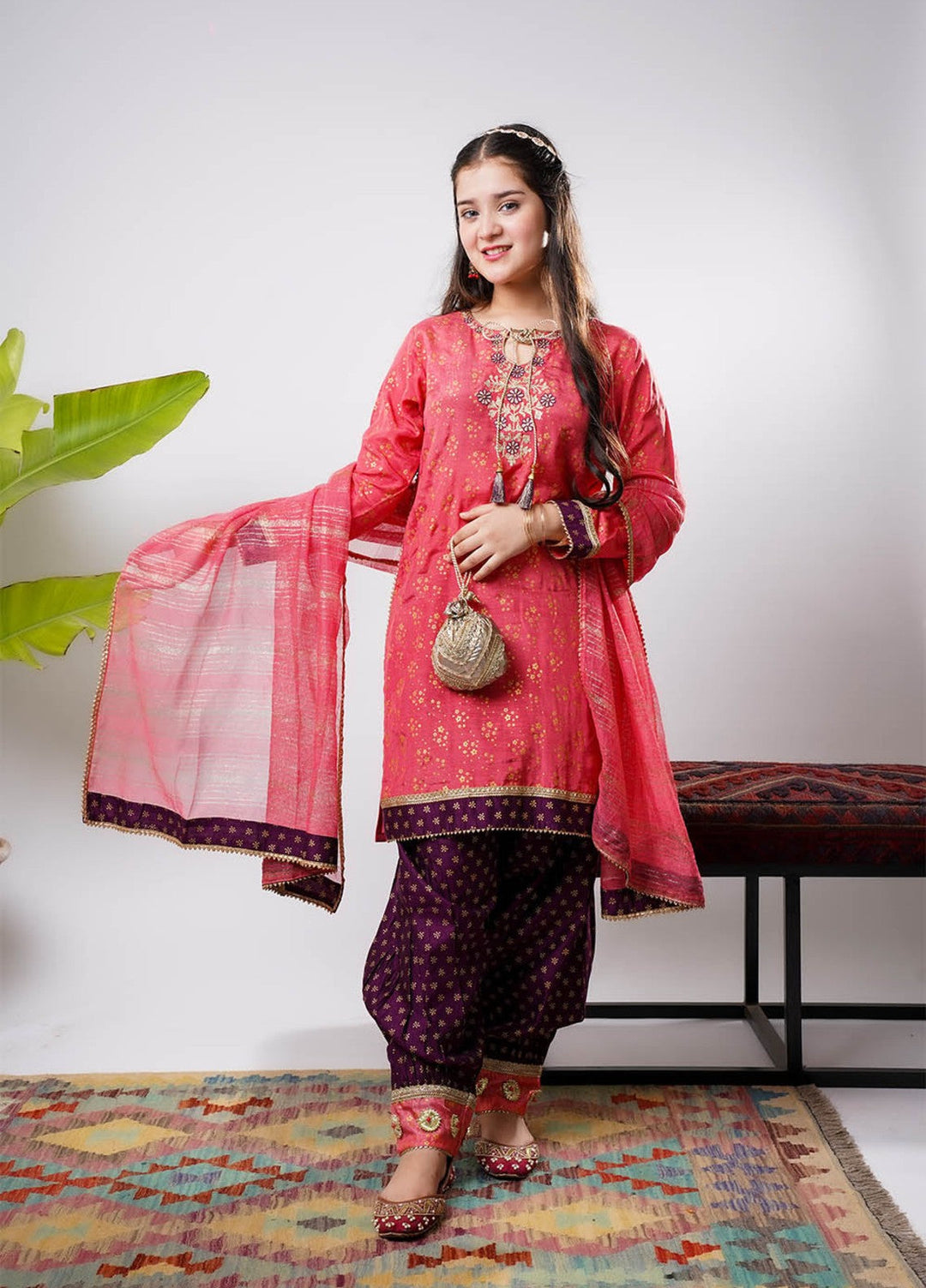Senorita Girls RTW Hand work Viscose Raw Silk 3 Piece Suit GDD-03257 Festive Collection