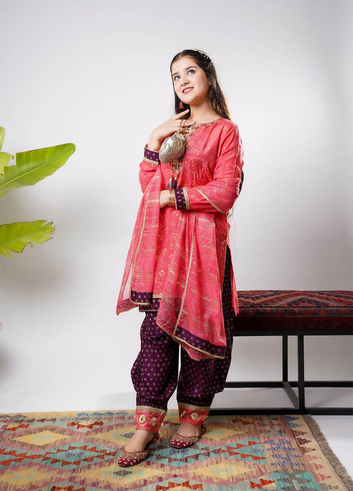 Senorita Girls RTW Hand work Viscose Raw Silk 3 Piece Suit GDD-03257 Festive Collection