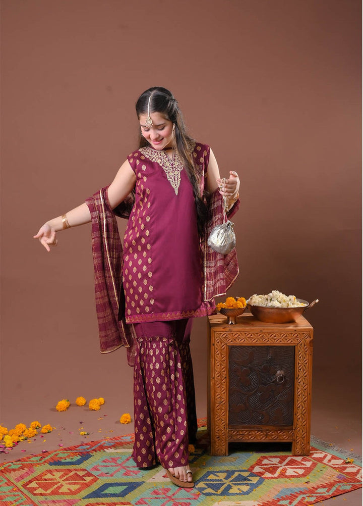 Senorita Girls RTW Printed Viscose Raw Silk 3 Piece Suit GDD-03256 Festive Collection
