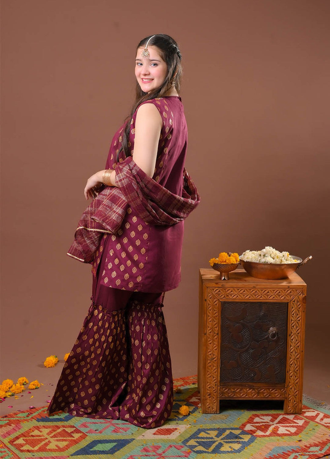 Senorita Girls RTW Printed Viscose Raw Silk 3 Piece Suit GDD-03256 Festive Collection