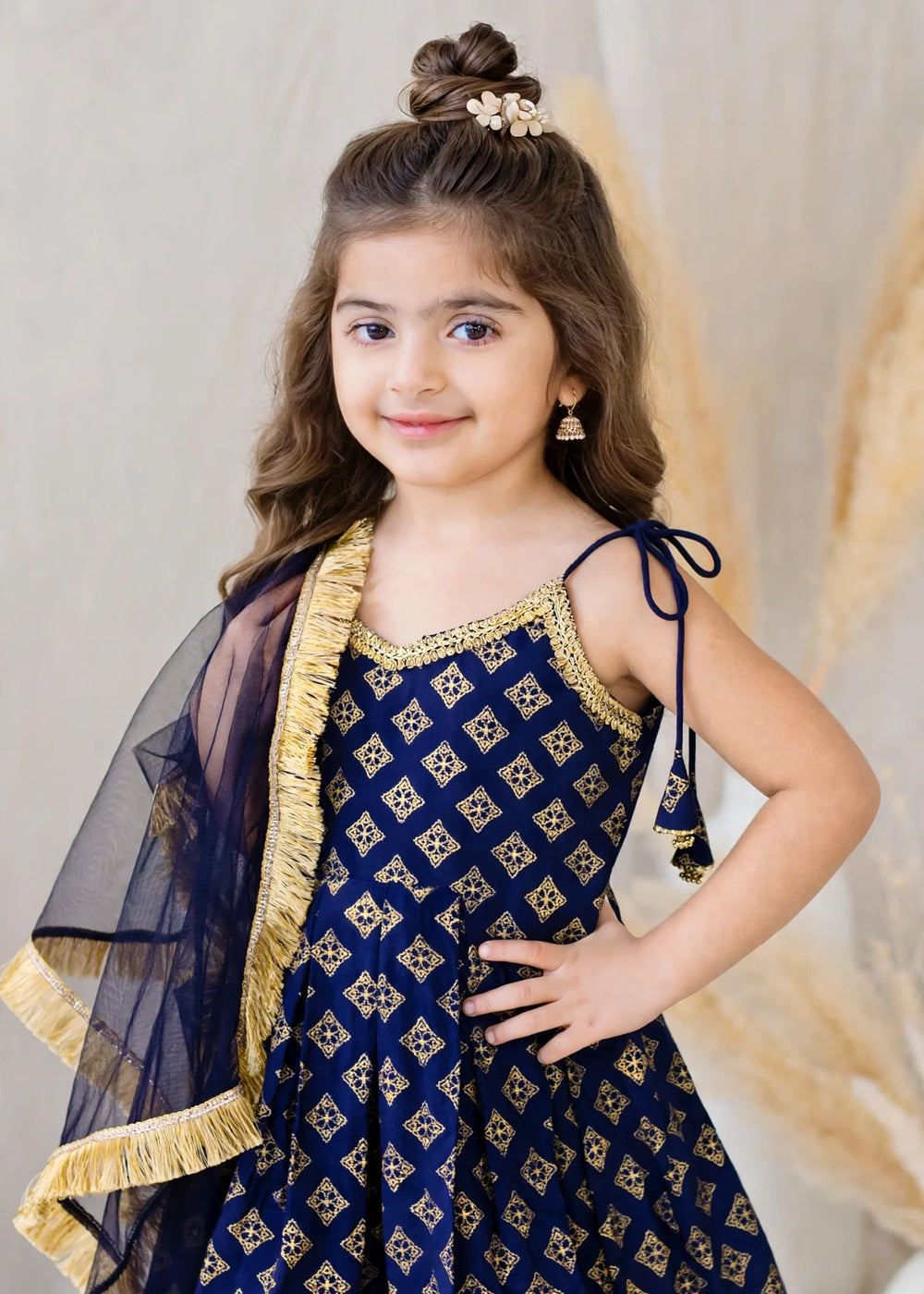 Modest Girls RTW Printed Raw Silk 3 Piece Suit Blue Festive Collection