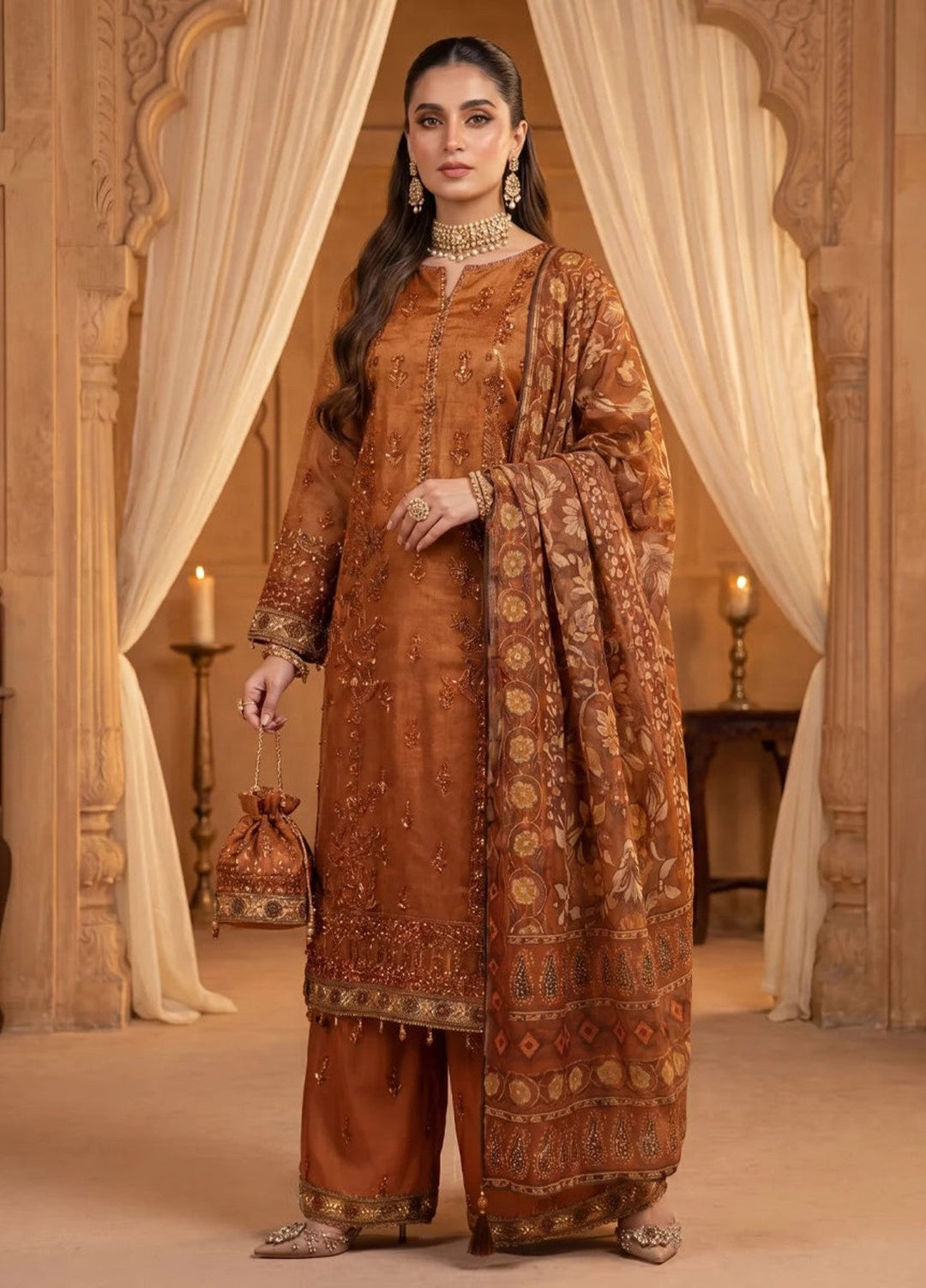 Salitex Women Unstitched Embroidered Khaadi Net 3 Piece Suit SUNS8NO515 Festive Collection