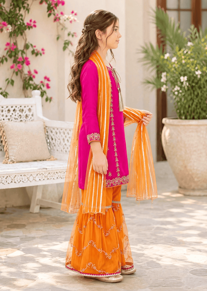 Modest Girls RTW Embroidered Raw Silk 3 Piece Suit Pink Party Wear Festive Collection