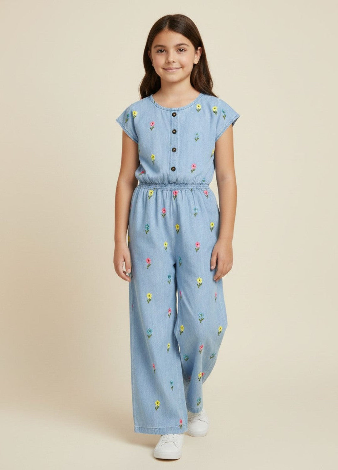 Ixample Kids RTW Embroidered Denim 1 Piece Suit Floral Jumpsuit Casual Collection