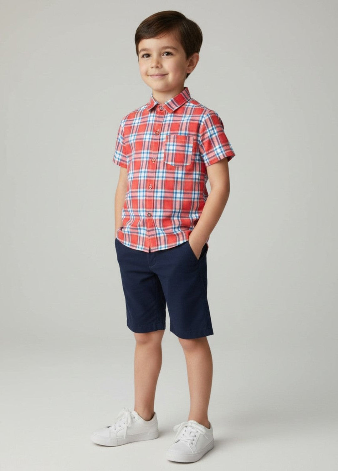 Ixample Kids RTW Textured Cotton 1 Piece Suit Red Check Casual Collection