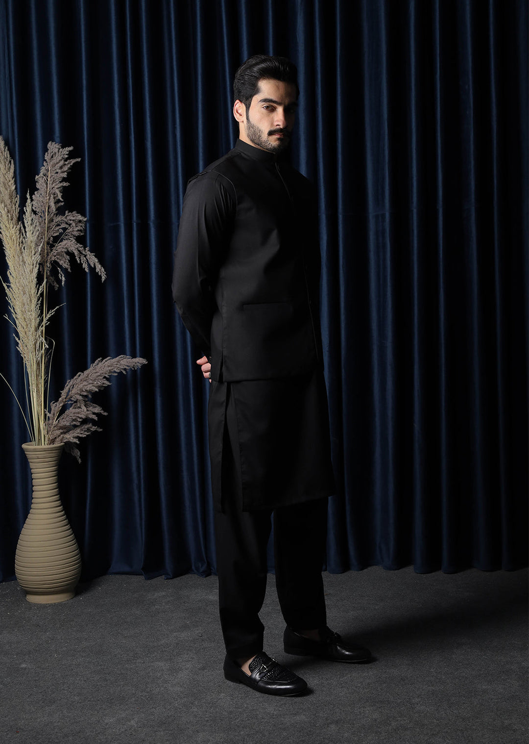 Mazham Mens RTW Solids Blended 3 Piece Suit Black Festive Collection