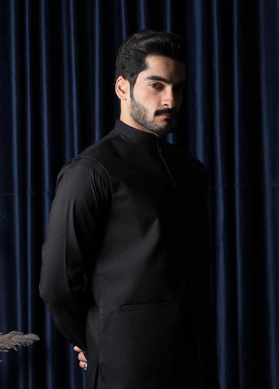 Mazham Mens RTW Solids Blended 3 Piece Suit Black Festive Collection