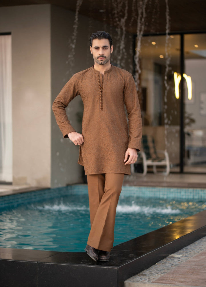 Stylish Garments Mens RTW Embroidered Suiting Kurta Pajama Suit FD-5067 Festive Collection