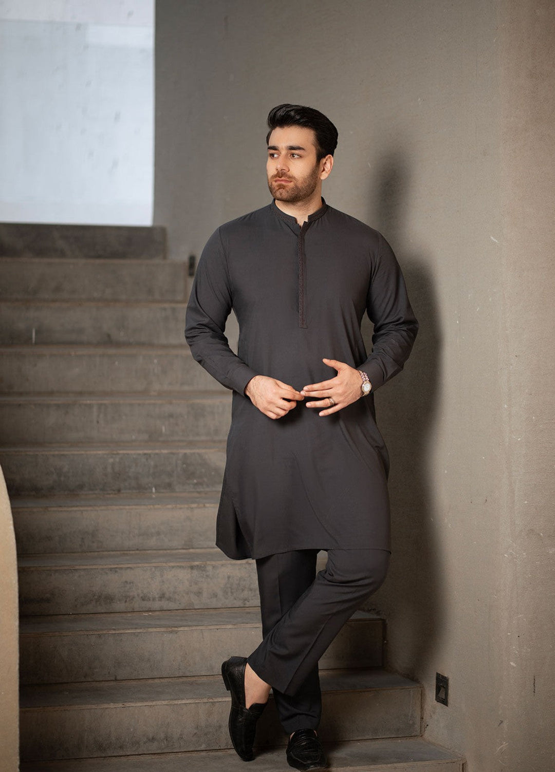 Stylish Garments Mens RTW Embroidered Wash N Wear Kurta Pajama C-10220 Festive Collection