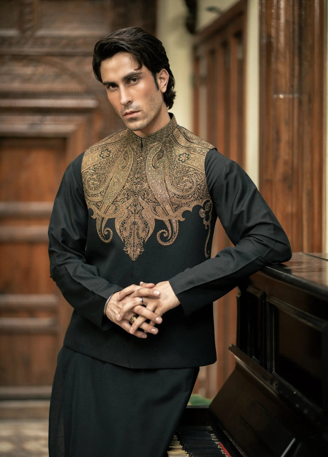Stylish Garments Mens Waistcoat RTW Embroidered Mesuri Waistcoat Suit W-3016 Festive Collection