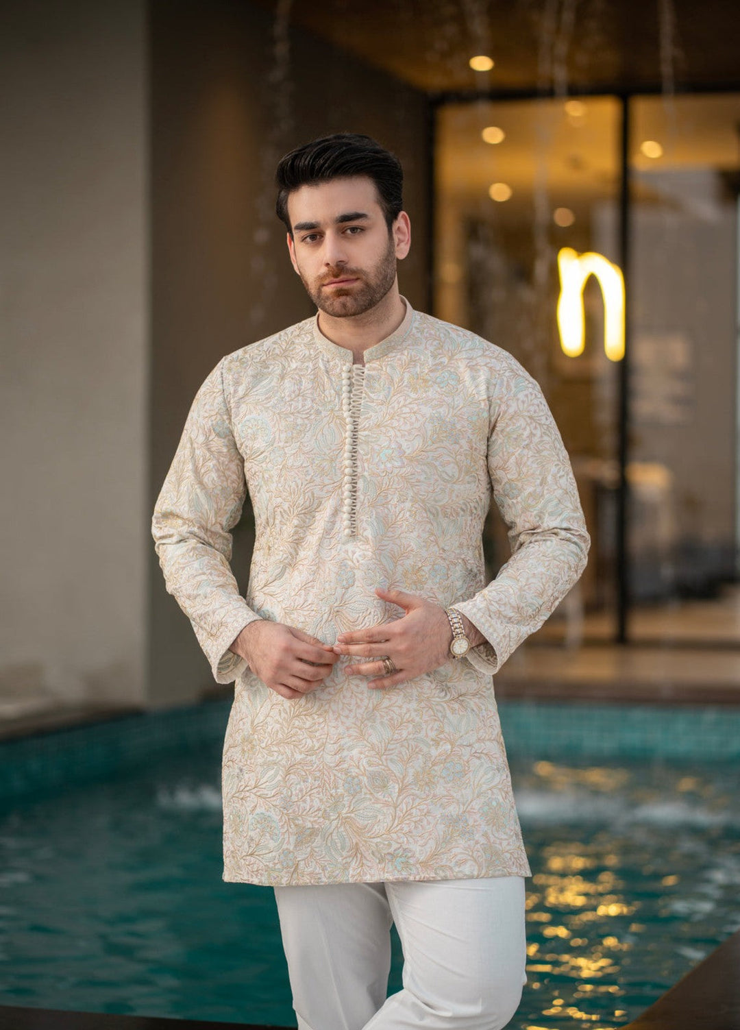 Stylish Garments Mens RTW Embroidered Wash N wear Kurta Pajama FD-5069 Festive Collection