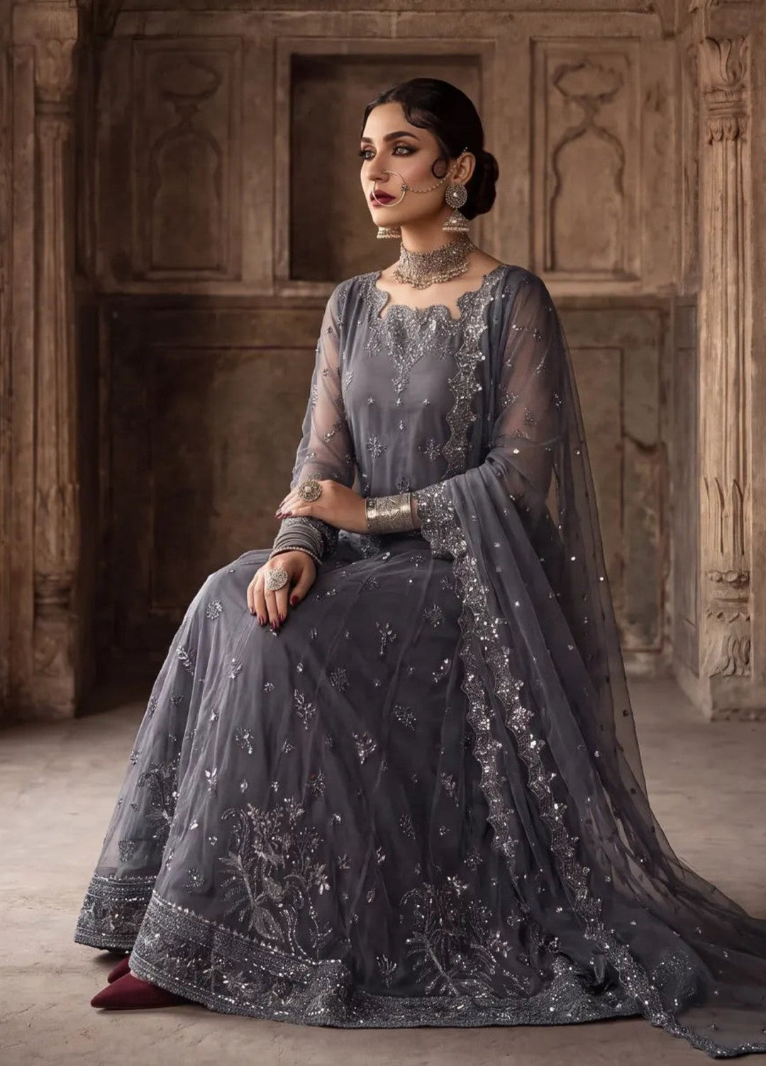 Salitex Unstitched Embroidered Net 3 Piece Suit SUNS8JI523 - Festive Collection
