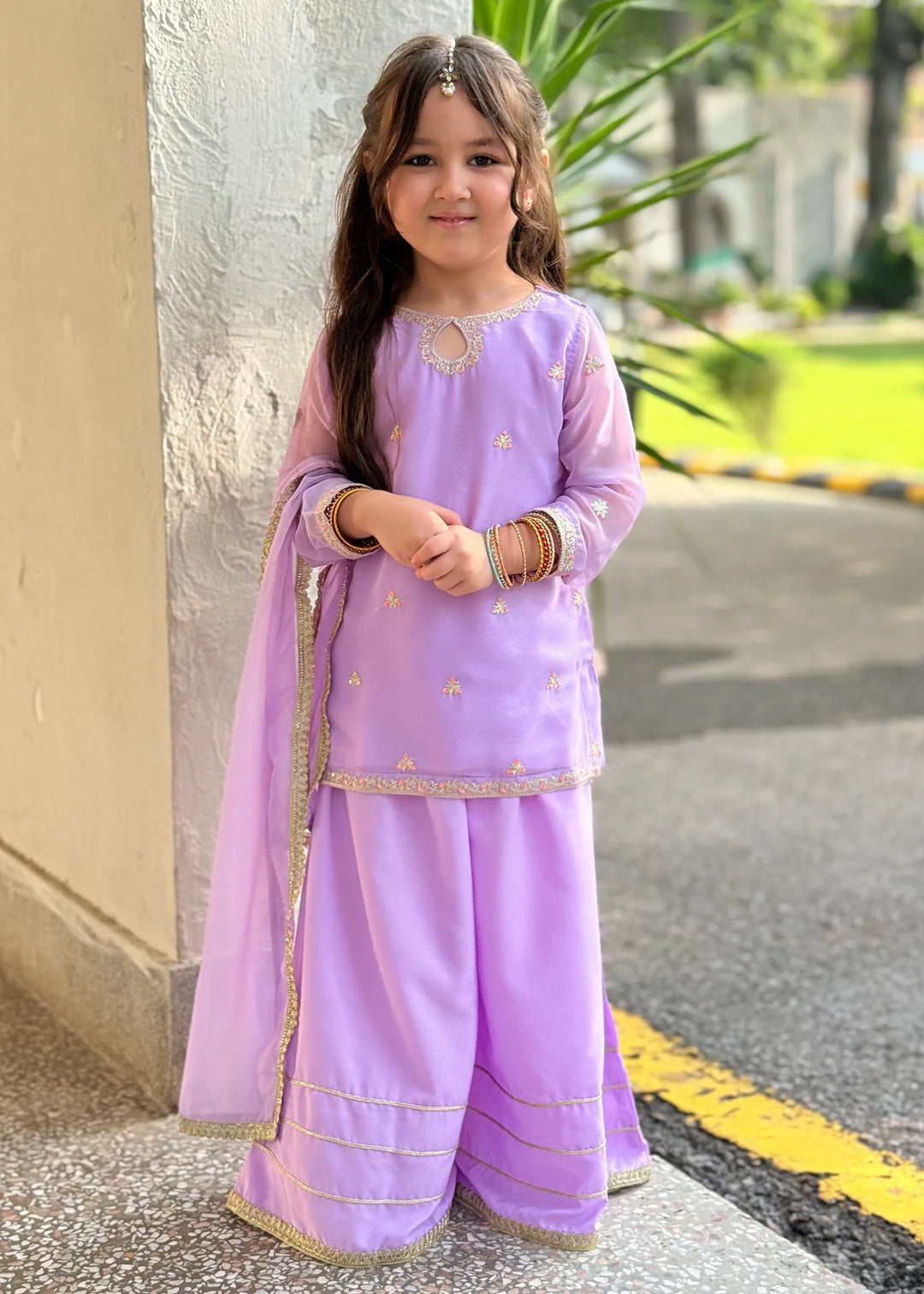 Modest Girls RTW Embroidered Chiffon 3 Piece Suit Lavender 11360 Festive Collection