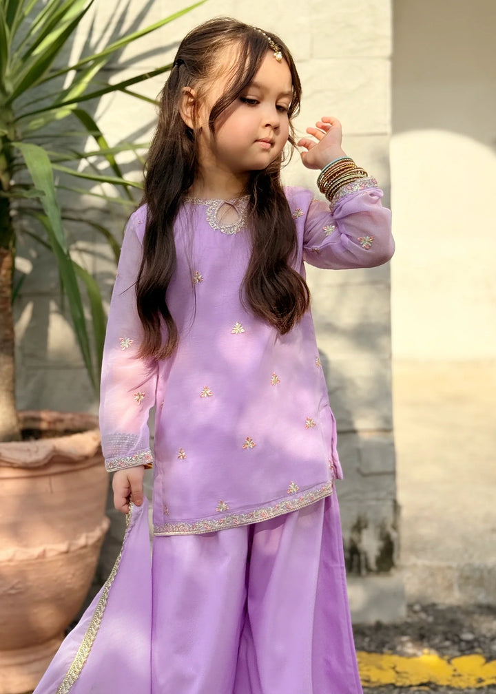 Modest Girls RTW Embroidered Chiffon 3 Piece Suit Lavender 11360 Festive Collection
