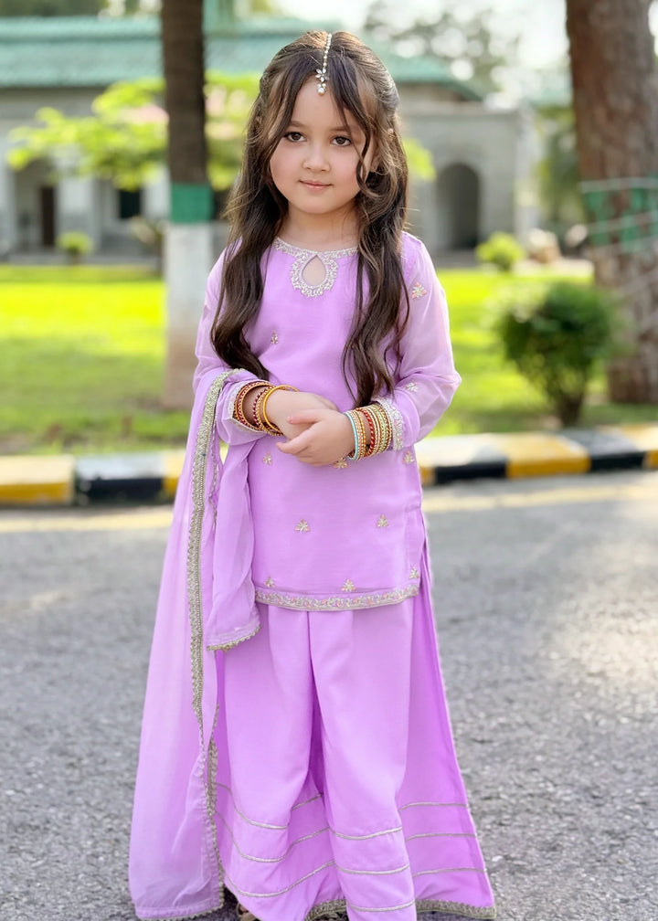 Modest Girls RTW Embroidered Chiffon 3 Piece Suit Lavender 11360 Festive Collection