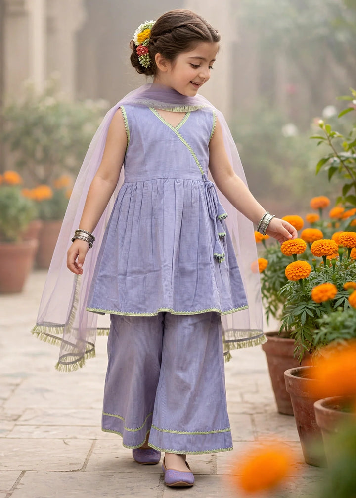 Modest Girls RTW Solids Cotton 3 Piece Suit Purple Festive Collection