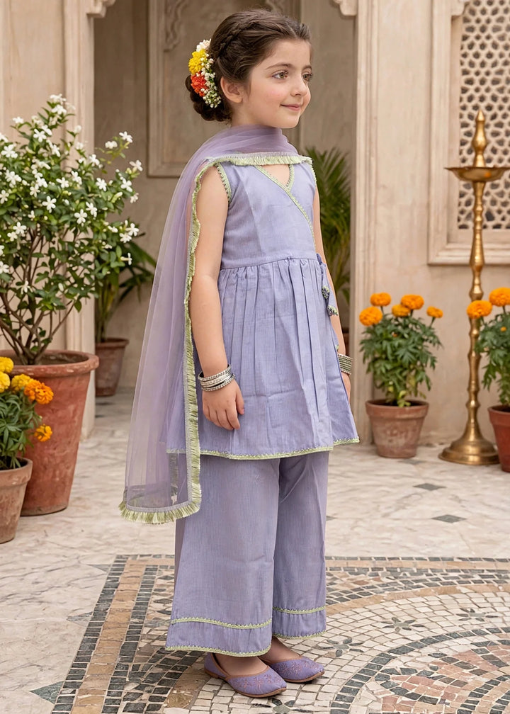 Modest Girls RTW Solids Cotton 3 Piece Suit Purple Festive Collection