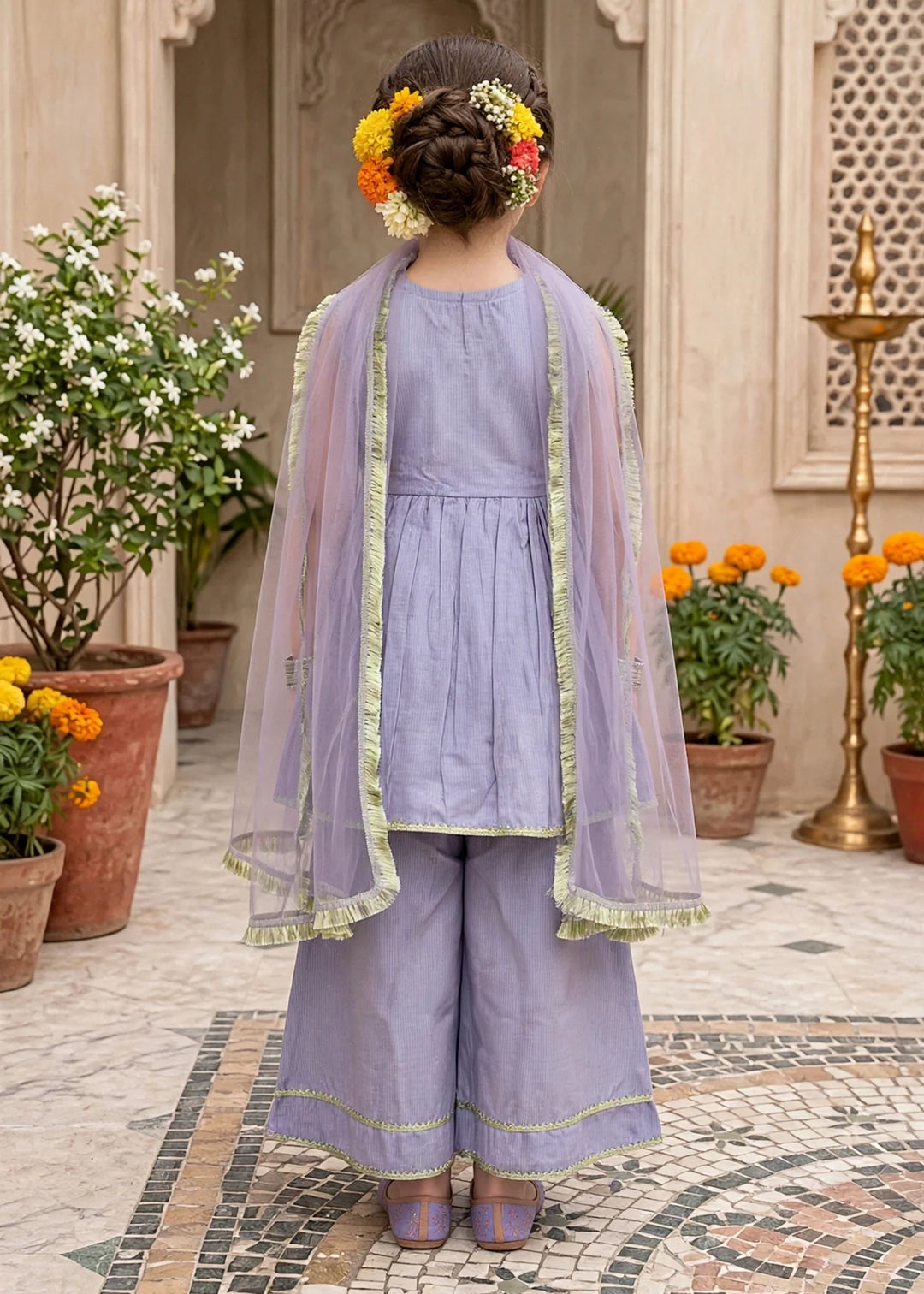 Modest Girls RTW Solids Cotton 3 Piece Suit Purple Festive Collection