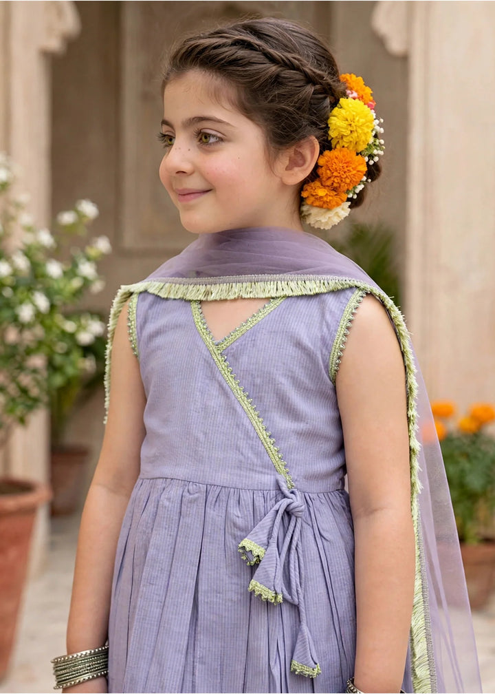 Modest Girls RTW Solids Cotton 3 Piece Suit Purple Festive Collection