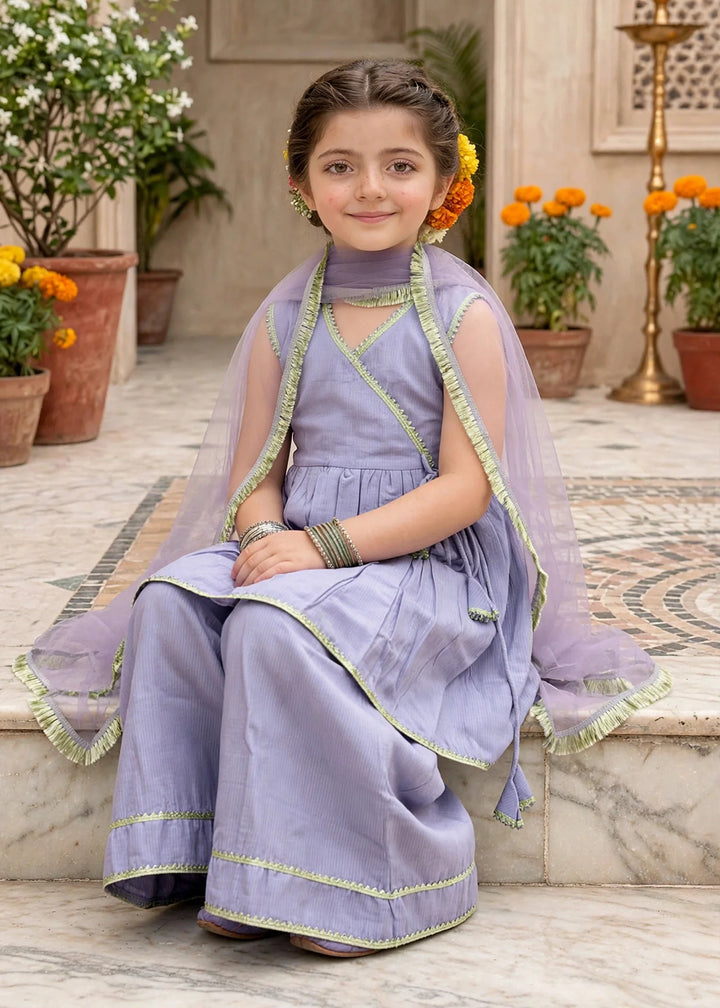 Modest Girls RTW Solids Cotton 3 Piece Suit Purple Festive Collection