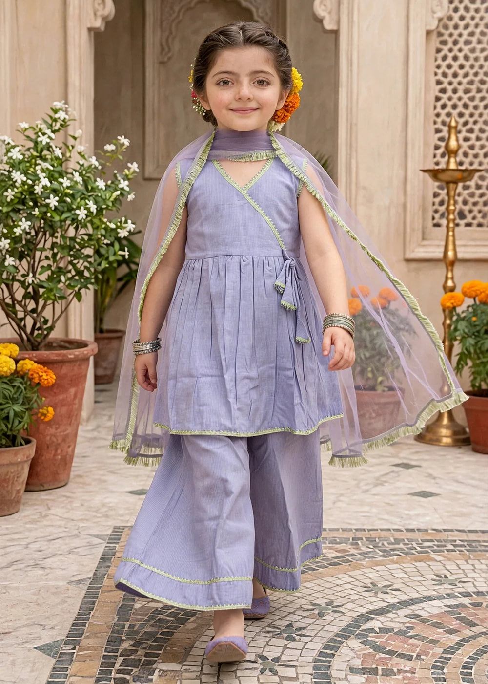 Modest Girls RTW Solids Cotton 3 Piece Suit Purple Festive Collection