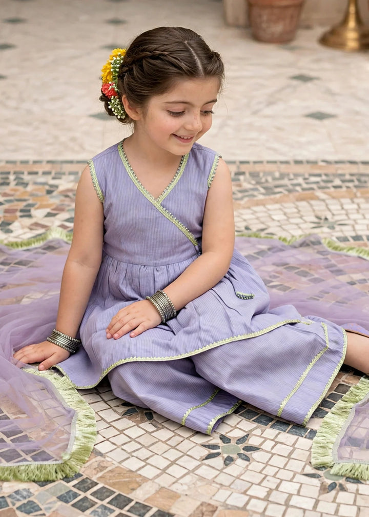 Modest Girls RTW Solids Cotton 3 Piece Suit Purple Festive Collection
