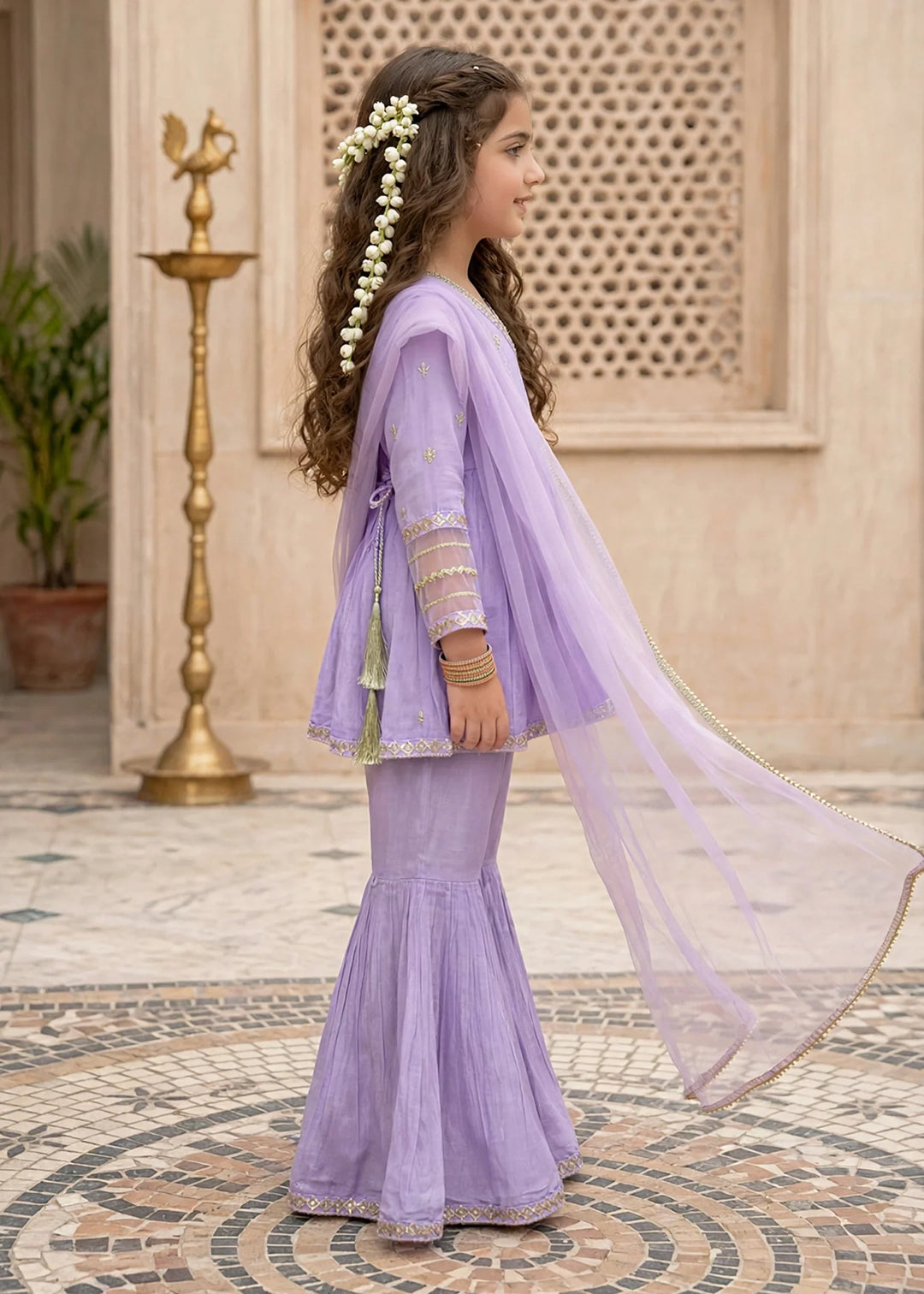 Modest Girls RTW Embroidered Cotton Silk 3 Piece Suit  11310 Purple Festive Collection