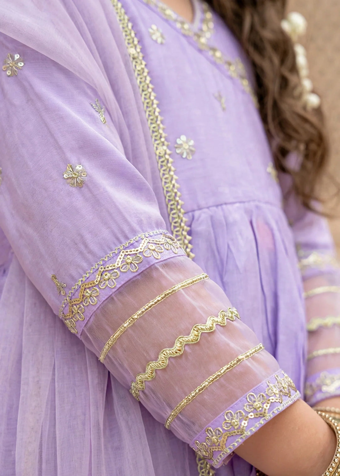 Modest Girls RTW Embroidered Cotton Silk 3 Piece Suit  11310 Purple Festive Collection