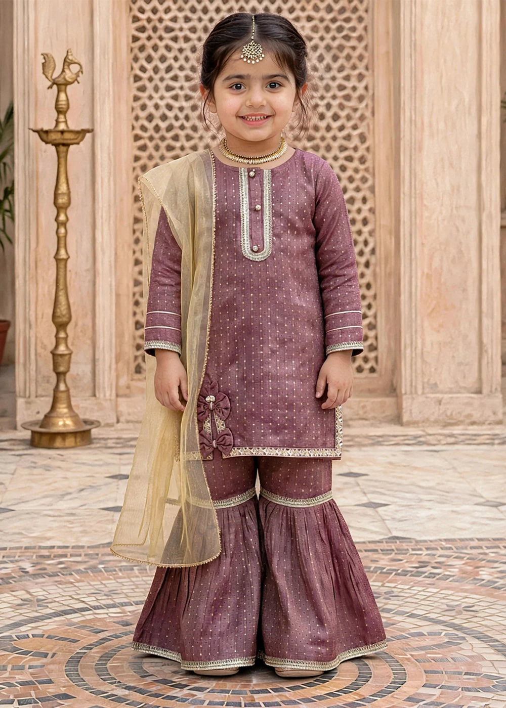 Modest Girls RTW Printed Mesuri 3 Piece Suit 11420 Magenta Festive Collection