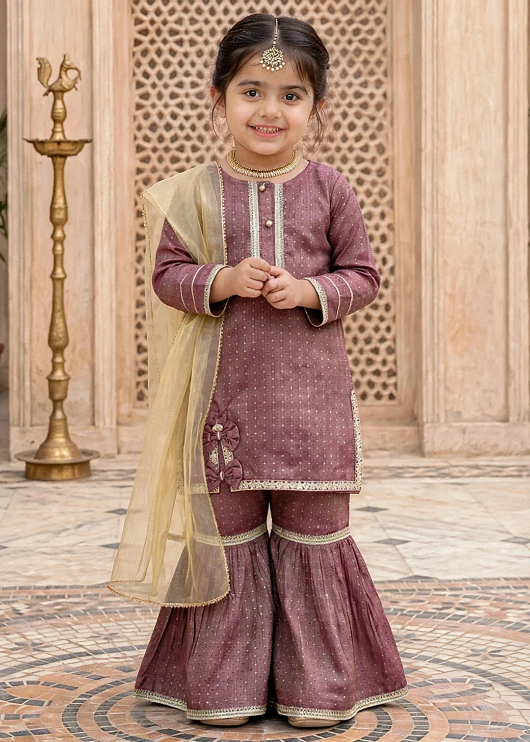 Modest Girls RTW Printed Mesuri 3 Piece Suit 11420 Magenta Festive Collection