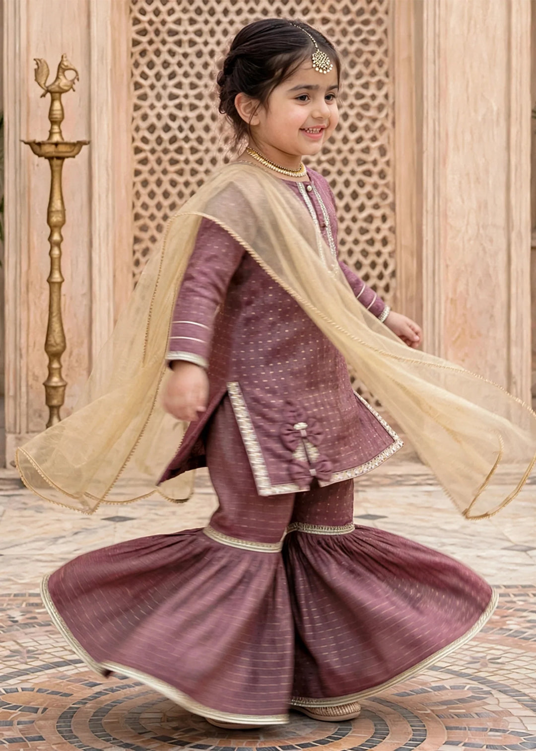Modest Girls RTW Printed Mesuri 3 Piece Suit 11420 Magenta Festive Collection