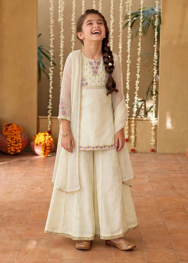 Modest Girls RTW Embroidered Chiffon 3 Piece Suit Off White Festive Collection