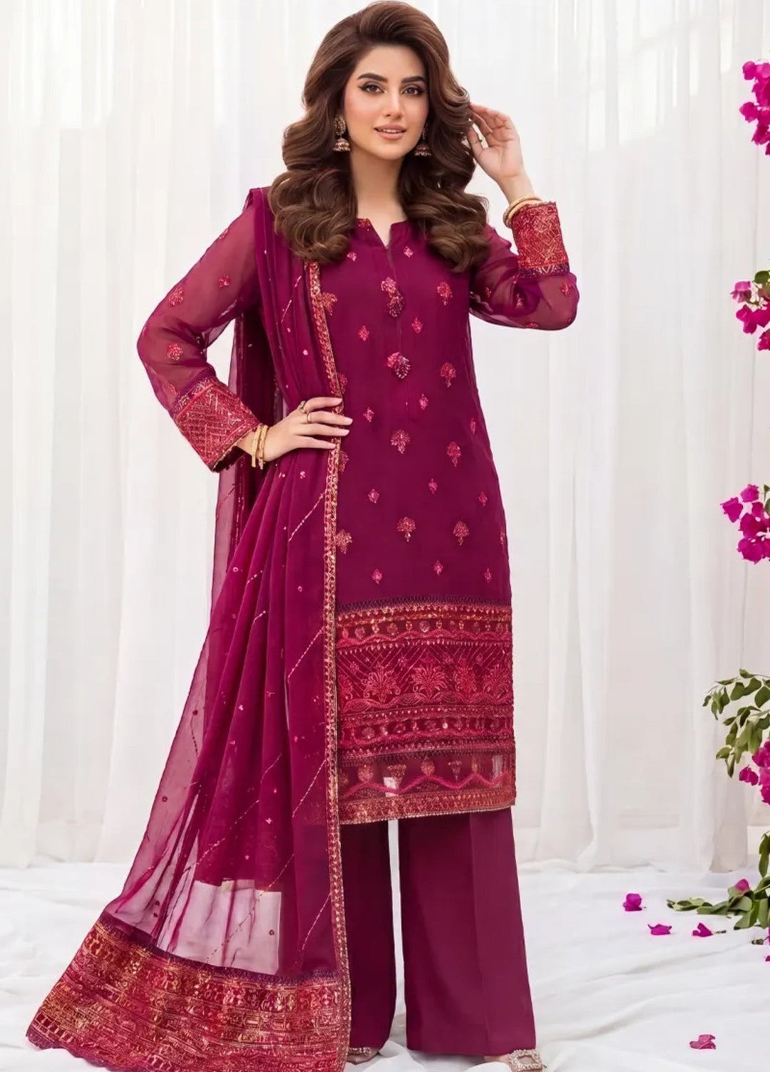 Salitex Women RTW Embroidered Chiffon 3 Piece Suit SPL3PEF060 Casual Collection