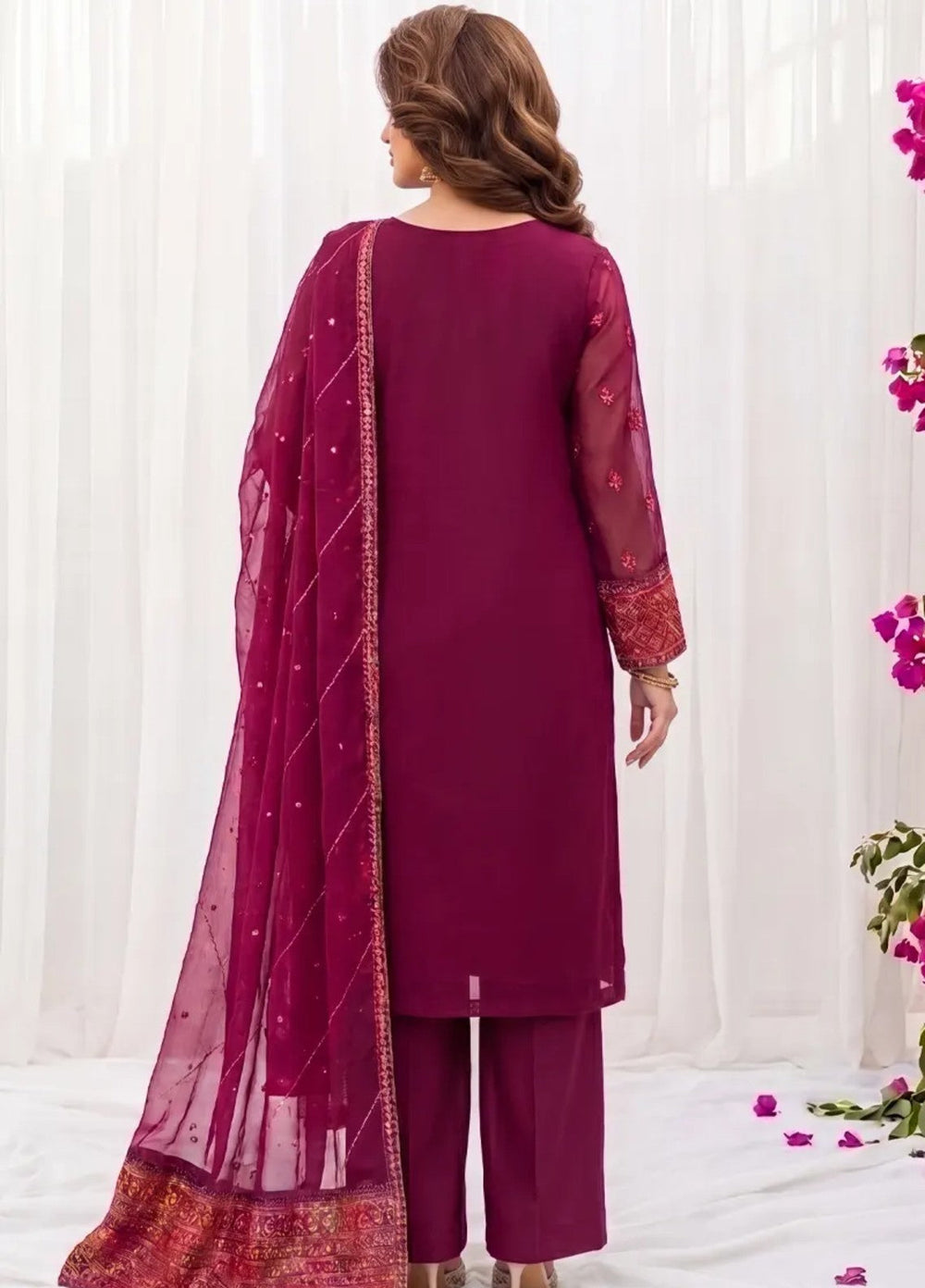 Salitex Women RTW Embroidered Chiffon 3 Piece Suit SPL3PEF060 Casual Collection