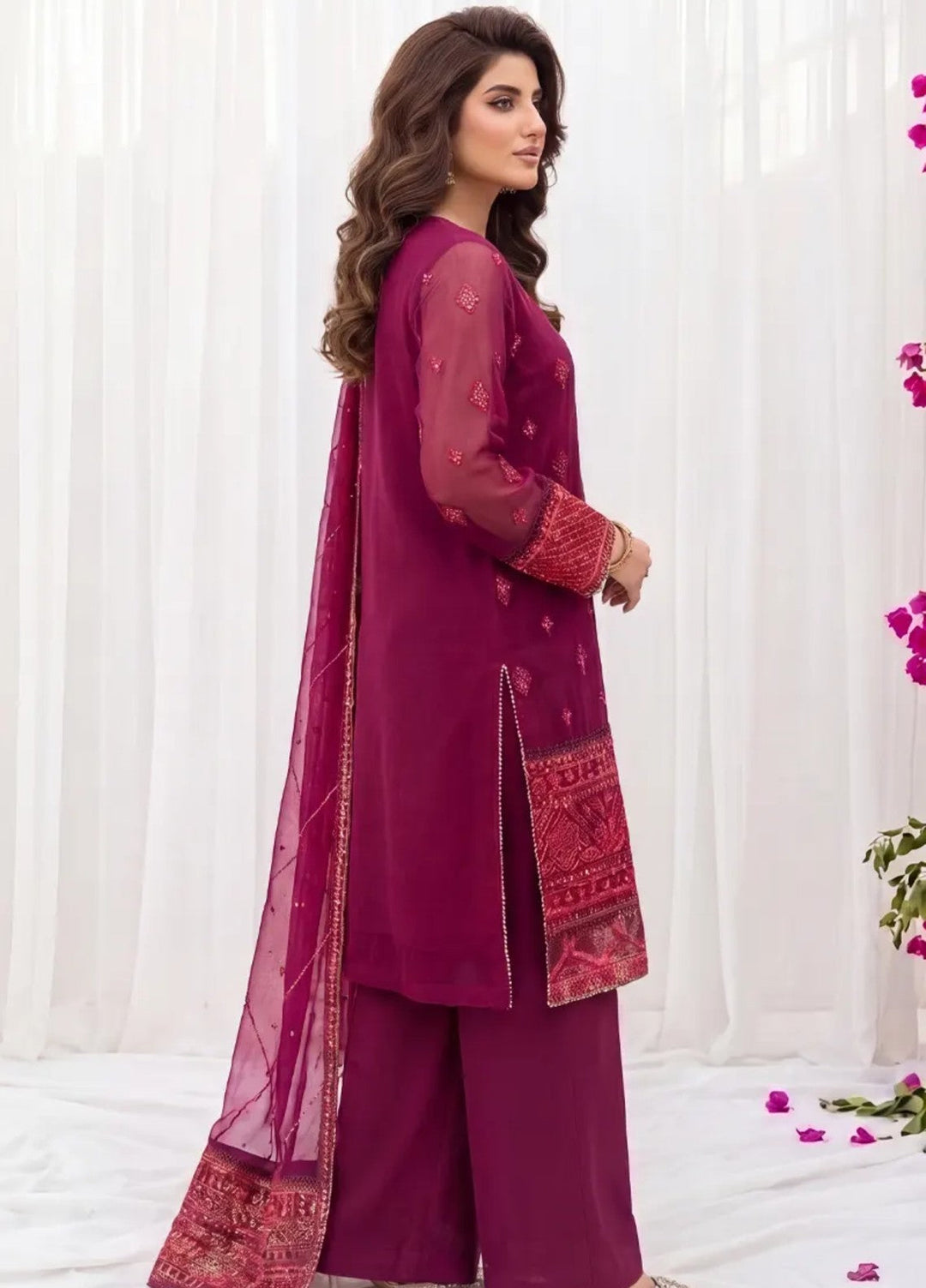 Salitex Women RTW Embroidered Chiffon 3 Piece Suit SPL3PEF060 Casual Collection