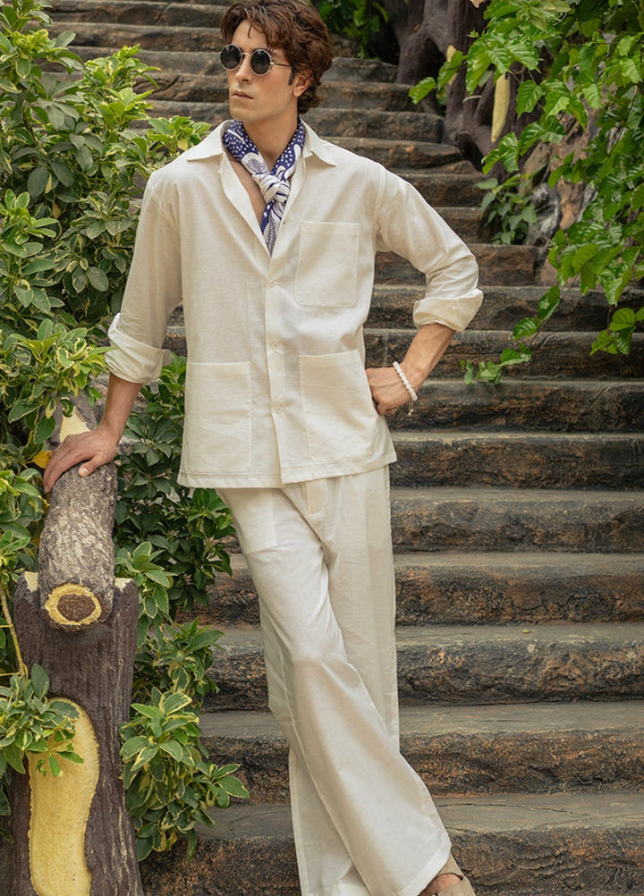 Stylish Garments Mens RTW Solids Linen Co-Ord Sets Suit Cream Casual Collection