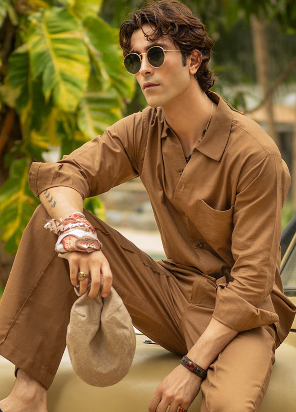 Stylish Garments Mens RTW Solids Linen Co-Ord Sets Suit Camel Brown Casual Collection