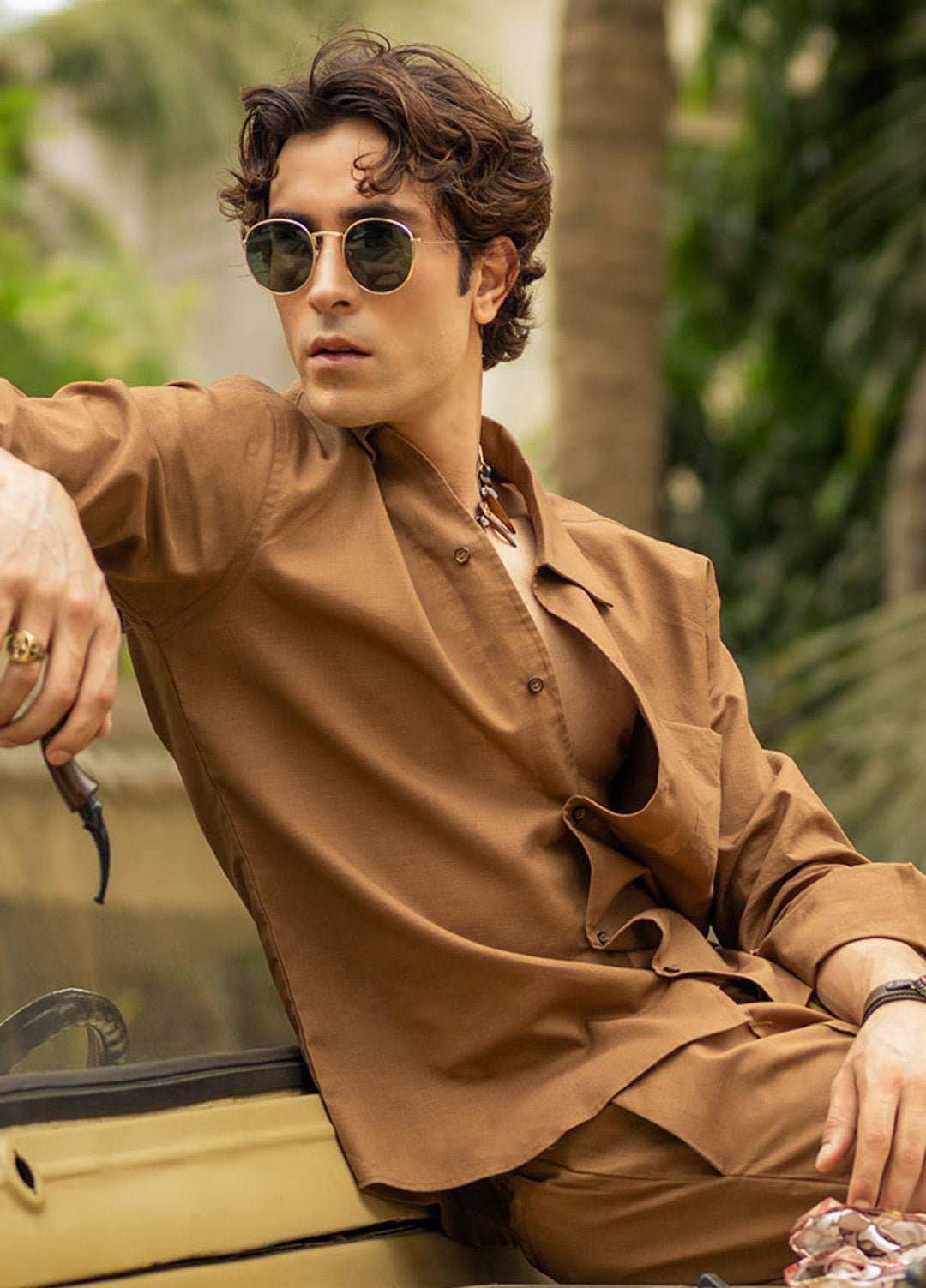 Stylish Garments Mens RTW Solids Linen Co-Ord Sets Suit Camel Brown Casual Collection