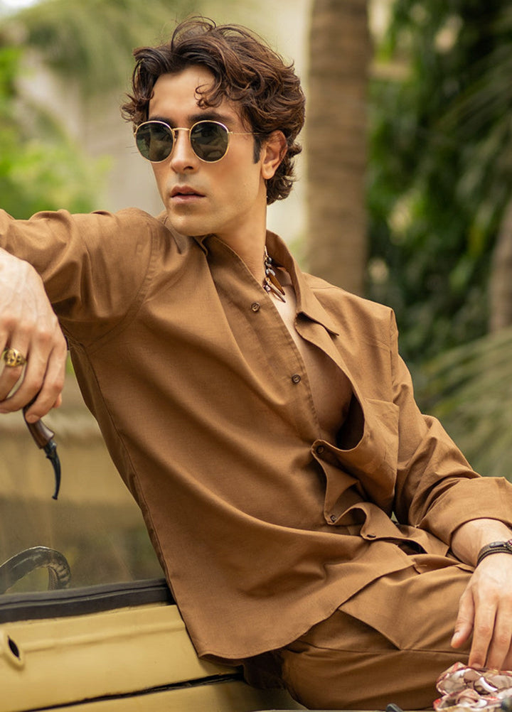 Stylish Garments Mens RTW Solids Linen Co-Ord Sets Suit Camel Brown Casual Collection