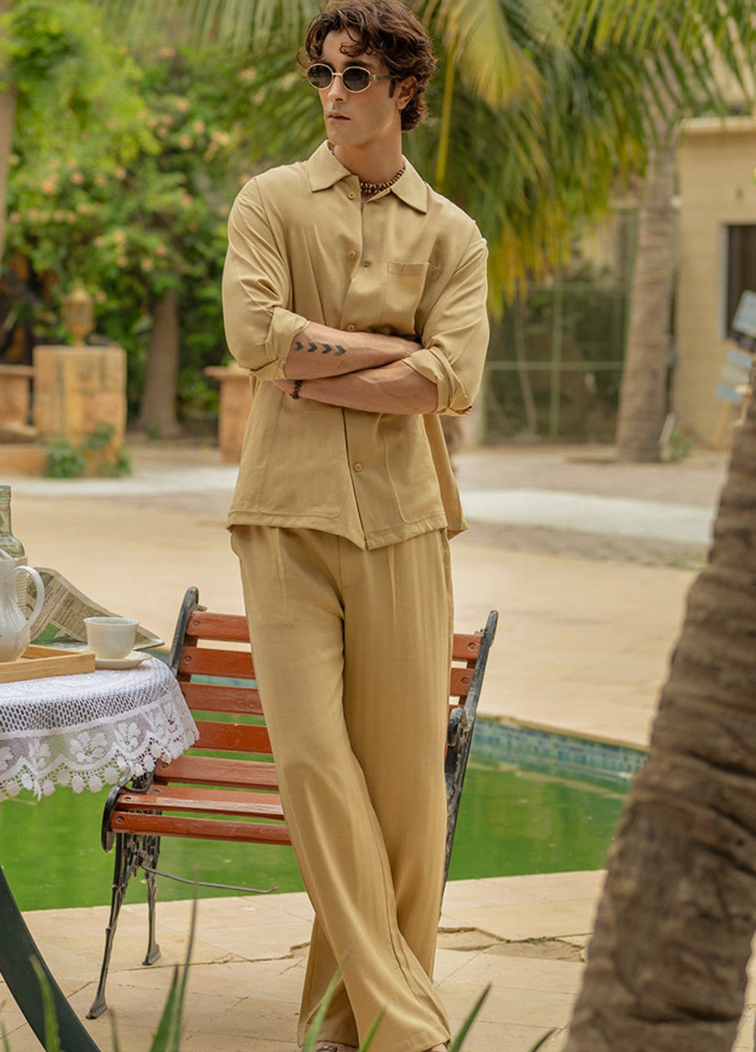 Stylish Garments Mens RTW Solids Linen Co-Ord Sets Suit Sand Brown Casual Collection