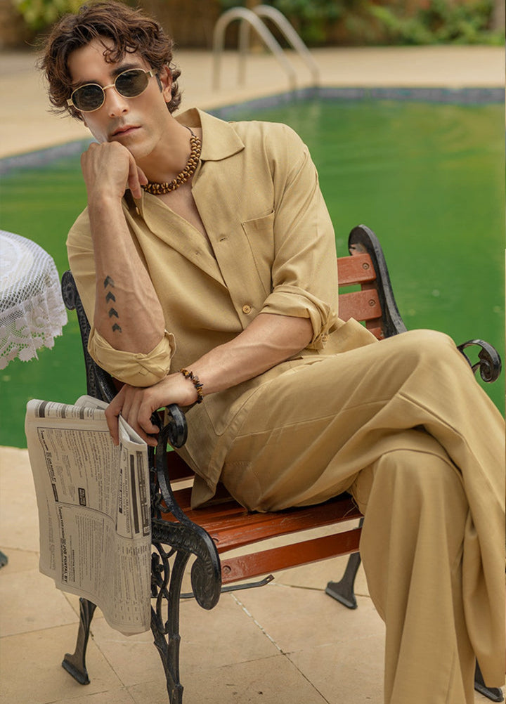 Stylish Garments Mens RTW Solids Linen Co-Ord Sets Suit Sand Brown Casual Collection